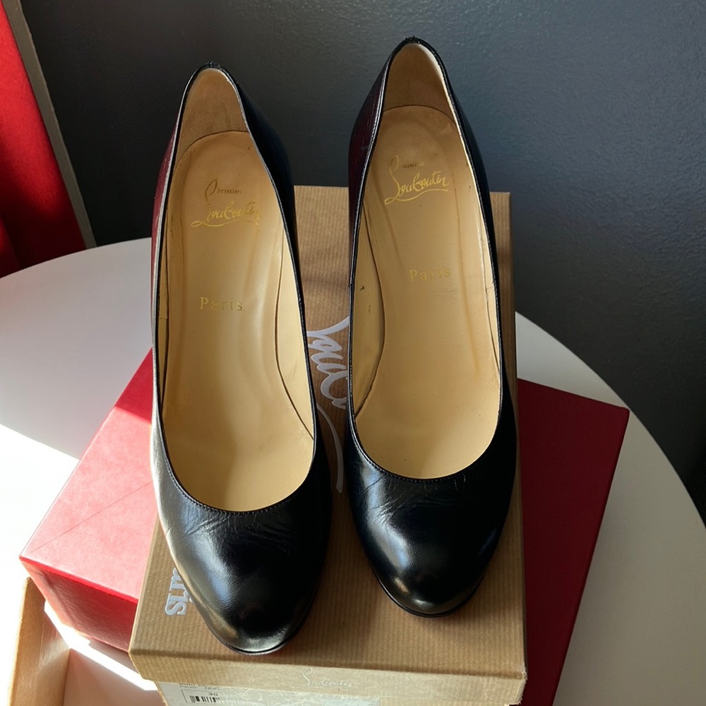 Christian Louboutin Simple Pump Black Leather 70mm 38.5